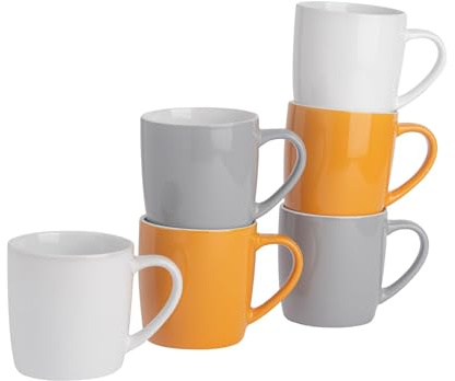Argon Tableware Couleur café Tasses - Moderne Faïence Cappuccino Coupes Thé - 350ml - Scandi 2 - Lot de 6