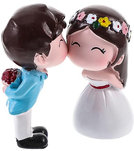 Amosfun 1 Pair Bride And Groom Cake Topper, Resin Kissing Couple Cake Ornaments, Resin Couple Figurine Cake Decoration For Wedding Engagement