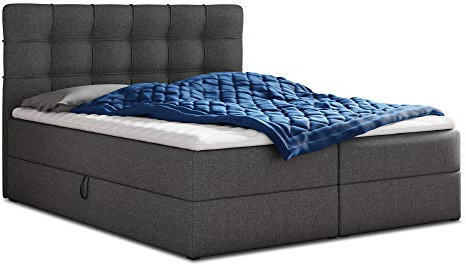 Sofnet Boxspringbett Best mit 2 Bettkästen, Doppelbett mit Bonell-Matratze und Topper, Polsterbett, Bett, Bettgestell, Stilvoll, Schlafzimmer (Graphit (Inari 94), 140 x 200 cm)