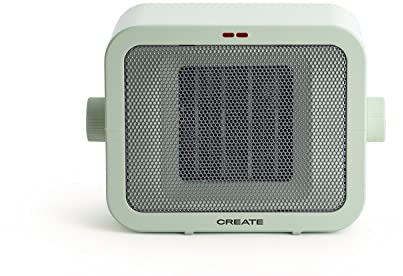 CREATE/WARM BOX/Calefactor Cerámico Verde/Calefactor Portátil, Termostato Regulable, 2 Modos de Potencia, Calefactor de Aire Caliente PTC, Protección del Sobrecalentamiento, 1500W