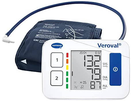 VEROVAL, Tensiomètre de bras numérique compact, tension artérielle, mesure de la pression artérielle, mesure rapide et précise, ergonomique, 200 lectures, taille universelle