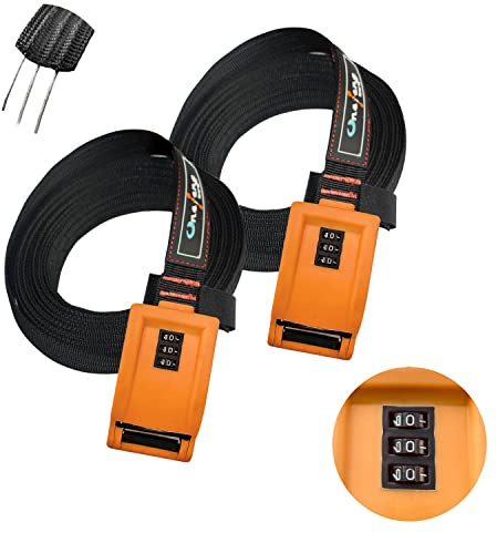 Onefeng Sports 800lbs Lockable Tie Down Straps with 3-Digit Password Buckle Include 3 Steel Cables 1.5 Width Keep Kayak Surfboard Paddleboard Canoe Safe 2pack Each Strap 10FT