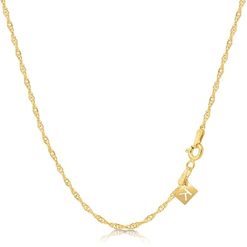 KEZEF 18k Gold Plated 925 Sterling Silver Unisex 16-30 Singapore Chain Necklace