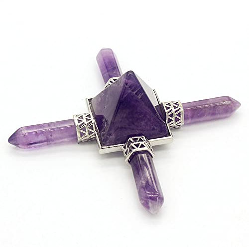 MCWJ Silver Plated Square Pyramid Hexagon Column Stone Energy Symbol Pendant-Amethysts
