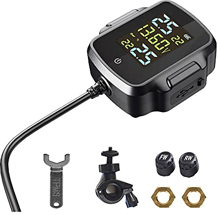 Aumotop Reifendruckkontrollsystem Reifendruck-Detektor Motorrad-Reifendruck-Überwachungssystem TPMS-Detektor mit 2 Wasserdichten externen Sensoren USB-Ausgang unterstützen