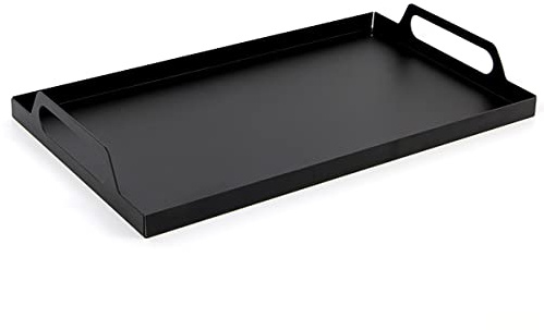 Rektangulär svart metallbricka med handtag 40 x 24 cm – organiseringsbrickor för rumsbord, badrumsbricka, fruktbricka, dryckesbricka