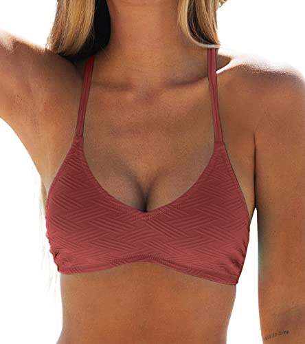 CUPSHE Bikinitopp för kvinnor, baddräkt med korsande spagettiband som knyts, v-ringning, Röd, M