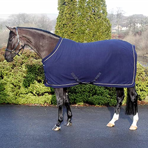 Harry Hall Masta Horse Fleece Stable Rug - Protective Super Soft Sheet for Horses - Equestrian Show Travel Blanket - Breathable Anti-Rub lining - Navy Blue, Size 6ft 3inch