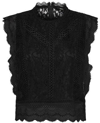 ONLY Women's ONLKARO S/L LACE TOP WVN Vest, Black, M