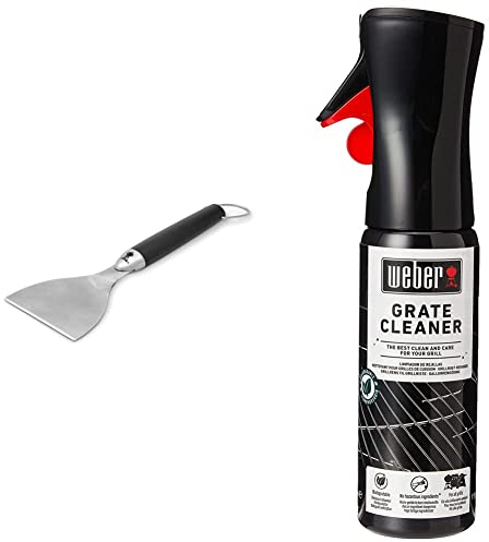 Weber Plancha Scraper - Stainless Steel Griddle Scraper for Loosening Tough Grease and Cooking Debris from Griddles with Easy-Grip & Grill Grate Cleaner Spray | Biodegradable BBQ Cleaner