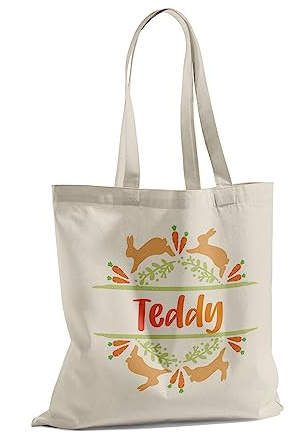 Print Maniacs Personalised 1st Easter Egg Hunt Tote Sweets Chocolate Treat Tote Bag Bunny Rabbit Party Favor Basket Gift Any Name