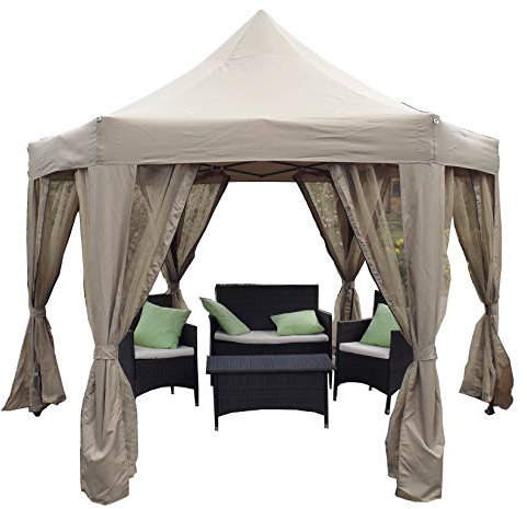 Garden Classics WEATHER RESISTANT POP UP HEXAGONAL FOLDING GARDEN PARTY HOTTUB GAZEBO 3.6M X 3M WITH NET CURTAIN SIDES