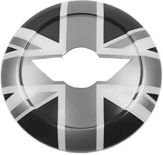 Der UK-Stil Lenkrad Mitte Abdeckungen, Lenkrad Mitte dekorativer Aufkleber Für Mini Cooper One/S/JCW Serie R R50 R52 R53 2002–2006(Union Jack Grau)