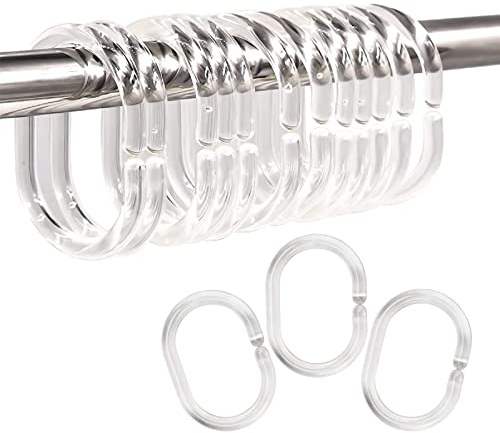SHULLIN 36 Stück Duschvorhangringe Kunststoff Aufhängeringe Haken Transparent Duschringe Duschvorhang Ringe für Duschvorhang 4.5 x 2.8 cm Innendurchmesser C-Form Kunststoff(Klar)