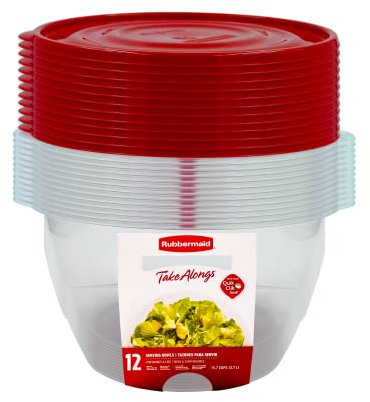 Rubbermaid TakeAlongs Serving Bowl Food Storage Containers, 15.7 Cup, Tint Chili, 12 pack