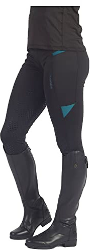 Riding Tights Horse Riding Ladies Women Silicone Full Seat With Phone Pockets Jodhpurs Horse Riding/Gym/Yoga Leggings Tights Breeches (as8, waist, numeric_26, regular, regular, BLACK/TEAL, Skinny)