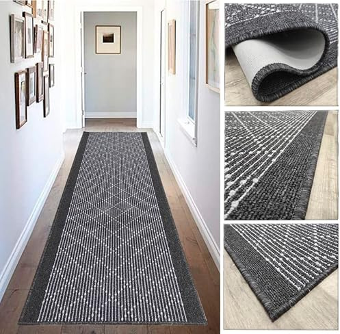 Tadi & Imperio1979 Tapis Long pour Couloir, Cuisine, entrées antidérapantes, Coloris Taupe et Anthracite, Lavable en Machine et à la Main.