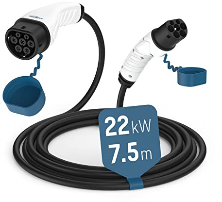 Ansmann Ladekabel Typ 2 für Elektroauto - 22 kW 3-Phasig 7,5m E-Auto Kabel | Schnelladekabel inkl. Tasche für Tesla, VW ID.3/ID.4, Zoe - Robustes Typ2 Ladekabel mit 32A und IP55 Schutzklasse