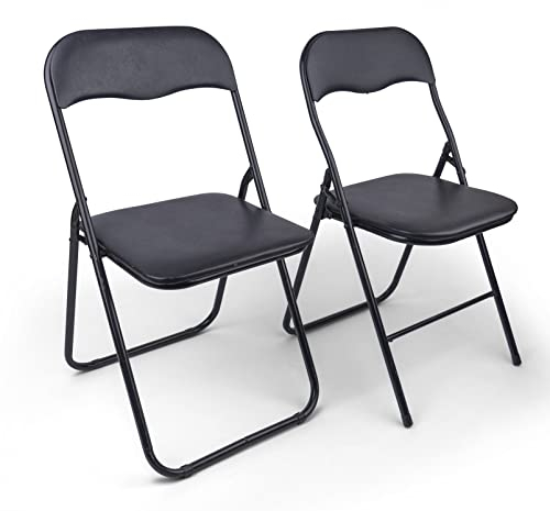 HAEST - Klappstühle 2er Set, Klappstuhl gepolstert mit Metallrahmen & Kunstleder, platzsparend, bis 1000kg belastbar, Ideal als Küchenstühle & Gartenstühle, Schwarz