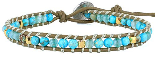 KELITCH Wickeln Armbänder Charms Personalisiert Zum Männer Frau Retro Perlen Naturleder Leder Armband