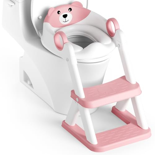 Rabb 1st Riduttore wc bambini, sedile rialzato maschi e femmine, pedana antiscivolo anti-spruzzo scala per water,Rosa