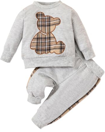 PATPAT Abbigliamento Bimbo e Bimba Tuta Felpata con Orsetto Ricamato a Manica Lunga per Neonati Autunno-Inverno Grigio Chiaro 9-12 mesi
