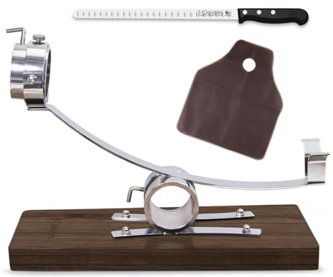 Hidalgo Support à jambon pivotant avec tête rotative 3 œillets + couteau à jambon 3C + couvre-jambon en cadeau