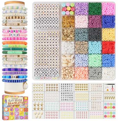Lynnmos 6 000 st kit för armbandstillverkning av lerpärlor, vänskapsarmbandskit för smyckestillverkning, 6 mm Heishi-pärlor för armband, halsband, örhängen, hantverk, present till tonårstjejer