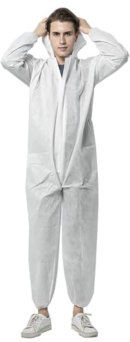 TopHomer Einweg-Overall, 2Pack Schutzoveralls, Einweg-Schutzanzug mit Kapuze, wasserdichter Arbeitsoverall, Einweg-Chemikalienschutzkleidung, Einweg-Schutzanzug mit Kapuze