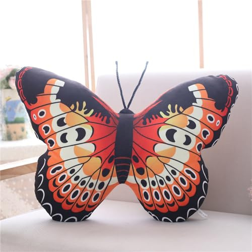 Herfair Schön Schmetterling Kissen Realistisch Schmetterling Plüschtier Flauschiges Stofftier Kissen Tier Plüschkissen Spielzeug Geschenk gefüllt für Kinder Erwachsene (Rot,40x30cm)