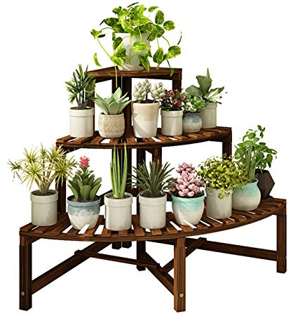 Holz-Pflanzgefäßständer, freistehendes 3-stufiges Eck-Blumenregal, Blumenregale für drinnen und draußen, Gartenterrassen-Ausstellungsregale für Wohnzimmer, Schlafzimmer und Büro