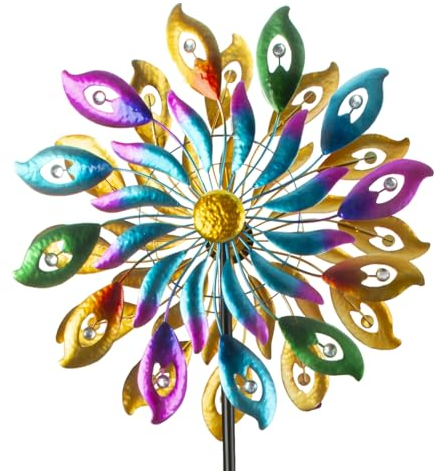 Windrad Windspiel Mehrfarbig aus Metall als Gartenstecker Höhe 188 cm Durchmesser 60 cm