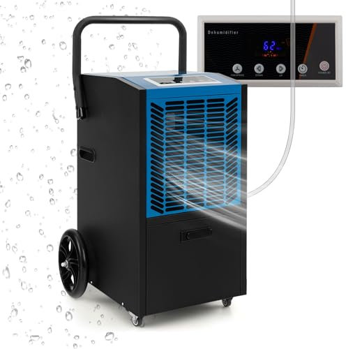 RELAX4LIFE Déshumidificateur Professionnel - Capacité 66L/24h, Surface 418m²/355m³ Déshumidificateur d'Air Industriel avec Pompe et Tuyau de Vidange pour Sous-Sol Entrepôt Restauration (Bleu)