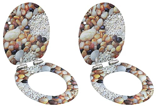 ZEYUAN Toilettensitze 2 STK. Soft-Close-Deckel MDF Kiesel-Design, Klodeckel, Toilettendeckel, Wc Sitz, Klobrille, Wc Deckel, Toilettenbrille,