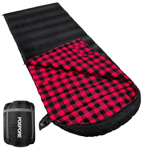 Poepore XXL Schlafsack Outdoor für Erwachsene 3–4 Jahreszeiten Flanell Schlafsäcke Camping Winter Deckenschlafsack mit Aufbewahrungstasche Wasserdichter und Warmer 230 x 90CM Schwarz