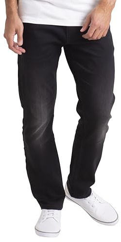Nya herr stretch raka ben smal passform jeans klassisk bas stickade denimbyxor alla midjestorlekar, Stickad denim – svart, 29W X 30L