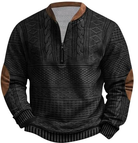 Ybing Black Friday Angebote 2025 ab wann Pullover Herren Retro Druck Sweatshirt Ohne Kapuze Halber Reißverschluss Langarmshirt Casual Vintage Pulli Locker O-Ausschnitt Oberteile Bequem