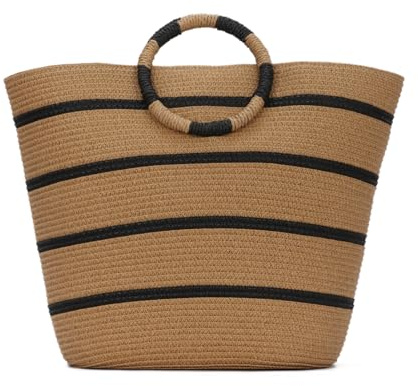 Syrads Bolsos de playa para mujer Bolso de paja Bolso de playa de verano Bolso de paja tejido grande