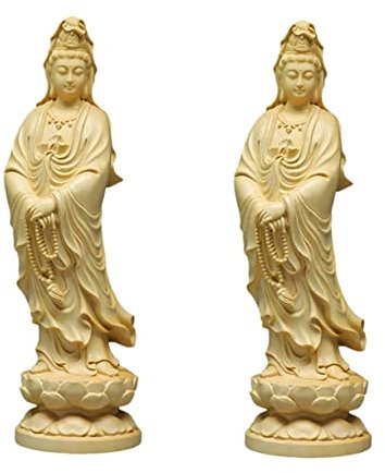 Zerodeko 2pcs Avalokitesvara Statue Wooden Buddha Decor Zen Home Ornament Buddha Figurine