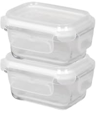 Harbour Housewares 150ml Glass Food Storage Containers with Lids - Clear/White - 2x Small Reusable Airtight Meal Prep Lunch Box Takeaway Cereal Pantry Tubs Set | Safe for Freezer and Microwave
