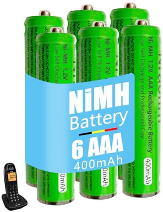 Piles Rechargeables AAA 400mah 1,2v pour Téléphone Gigaset, Pile AAA 400mah Batterie téléphone pour téléphone sans Fil, Lot de 6