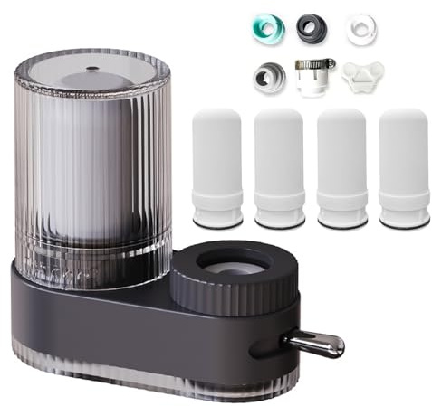 Wasserfilter Für Waschbecken, 7-lagiger Verbundfilter-Wasserfilter Hahn, Wasserhahn Reiniger Hocheffizienter Wasserreiniger Einstellbare Wassereinstellung (Dunkelgrau, mit 4 Filtern)