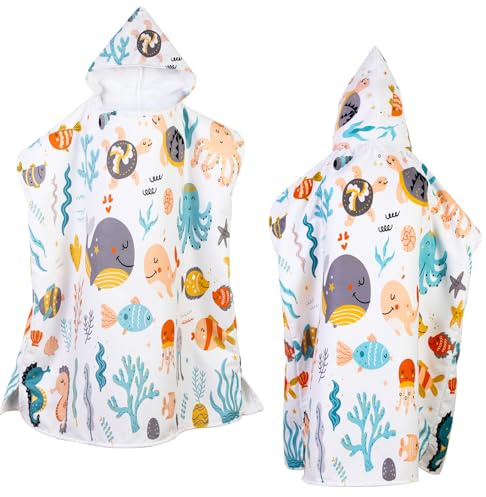 saerryor Hooded Poncho Towel for Kids,Soft Absorbent Bathrobe Cape with Hood for Boys and Girls After Swim Shower Beach Pool Fun Children Towel Poncho