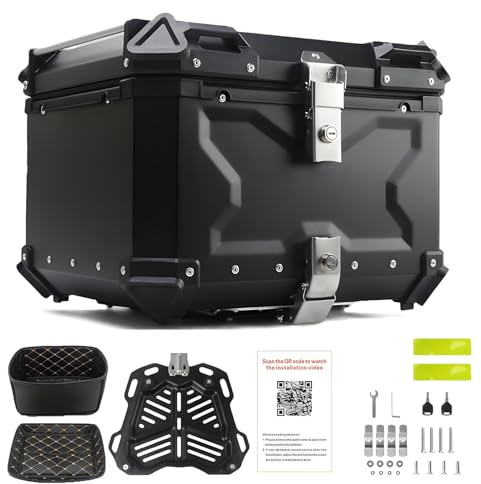 Caja Superior para Motocicleta,45L/55L/65L Baul Moto Aluminio,Baul para Moto,Impermeable para Almacenamiento De Equipaje Y Casco con Cerradura De Seguridad,BlackB-55L