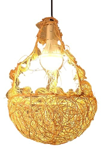 CHUERAK Lámpara Colgante De Ratán Tejida A Mano Lámpara Colgante De Bambú con Diseño De Nido De Pájaro Lámpara con Pantalla Tejida De Cesta Lámparas Colgantes Creativas De Mimbre para Comedor, Sal