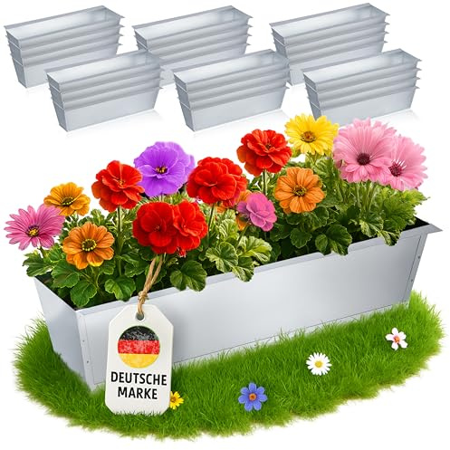 MC-Trend Blomlåda för europeiska pallar – galvaniserad metall – väderbeständig och rostfri – pallbalkong låda med dräneringshål – 38,1 x 13 x 9 cm – 247 g – UV-resistent – stapelbar – olika