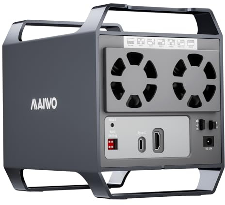 MAIWO Enclosure HDD RAID a 4 alloggiamenti per unità SATA da 3,5 con ventola di raffreddamento, cavo USB A-C 3.0 e C-C incluso, supporta Raid Normal, 0,3,5,1/10, Clone/Large (jbod) e capacità 96TB