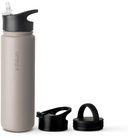 Vinsun Vattenflaska i Rostfritt Stål 750ml – Sugrör, Dryckesöppning, Vridförslutning – Läckagesäker, BPA-fri, Dubbelväggig – Termosflaska Sport, Skola