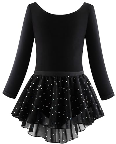 Generisch Vestido de ballet de manga larga para niñas, Negro , 4-5 años