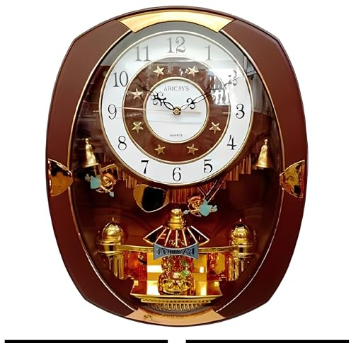 ICE Armor 18 H Brown and Golden Color Classic Rotating Pendulum Wall Clock Decorative Wall Timepiece Adds Timeless Charm to Any Room Unique Gift Idea